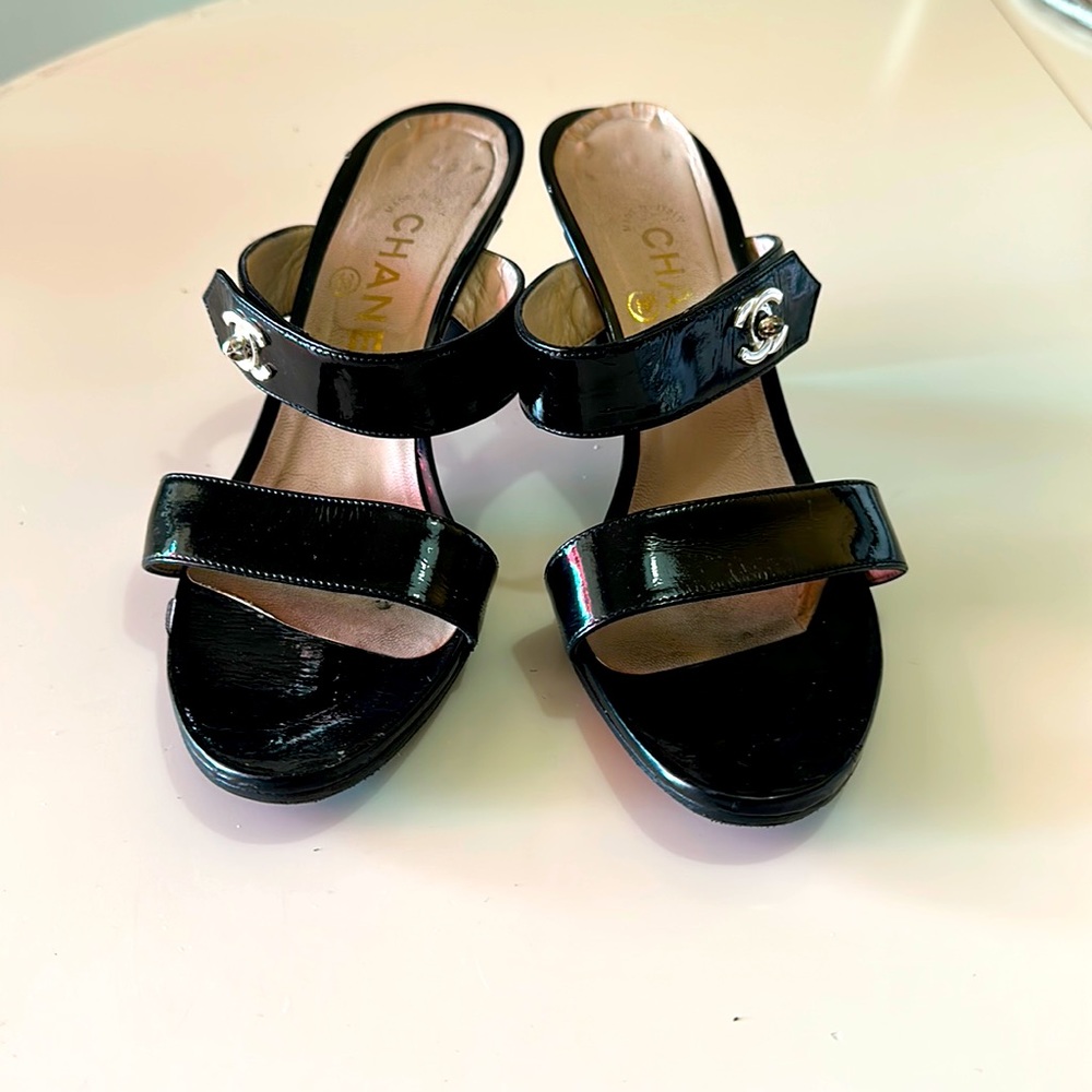 Chanel black Womens heeled sandals size 38. - Picture 1 of 7